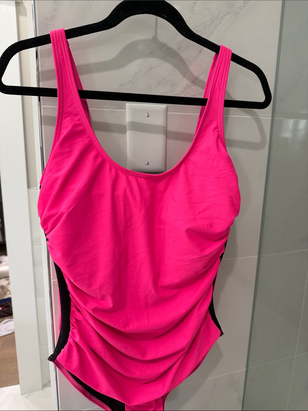 DKNY Hot Pink One-Piece Swimsuit with Black Side Panels